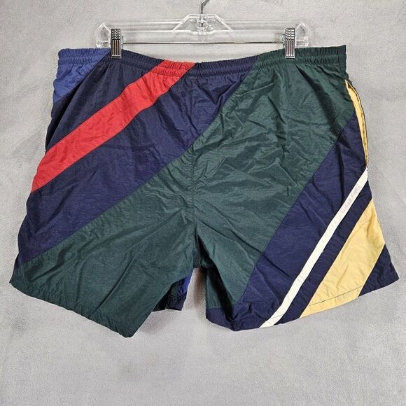 Vtg Nautica Board Shorts Mens Medium Blue Green Color Block Surf Swim Trunks - Picture 4 of 9